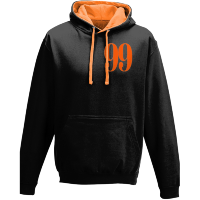 Flair Two Tone Varsity Hoodie with Large Oramge 99 - Black-Orange - Mens