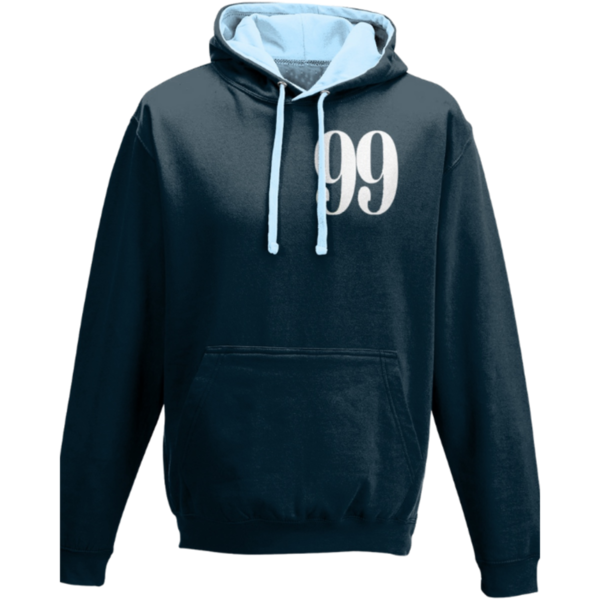 Flair Two Tone Varsity Hoodie with White Large 99 - Navy-Sky - Mens